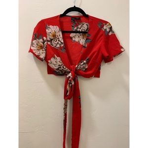Windsor Red Floral Wrap Top